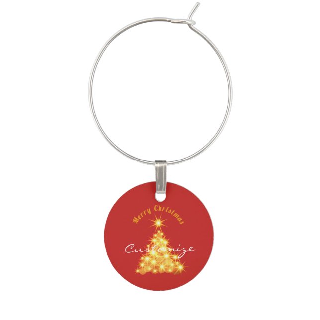 Merry Christmas Golden Tree Thunder_Cove Wine Charm (Front)
