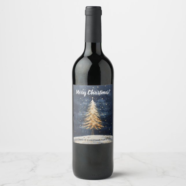 Merry Christmas Golden Tree Wine Label (Front)
