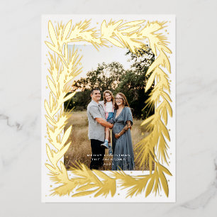 Merry Christmas Golden Wreath Foil Holiday Card