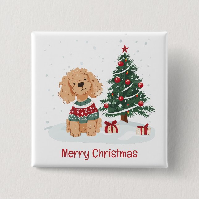 Merry Christmas Goldendoodle Dog Button (Front)