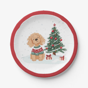 Merry Christmas Goldendoodle Dog Paper Plates