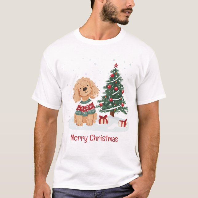 Merry Christmas Goldendoodle Dog T-Shirt (Front)
