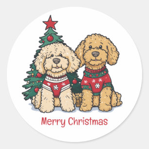 Merry Christmas Goldendoodle Dogs Classic Round Sticker