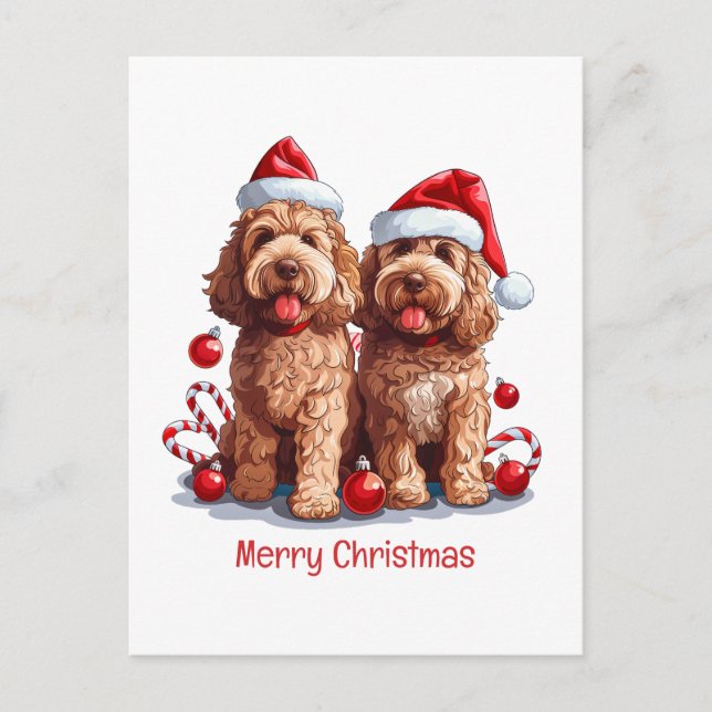 Merry Christmas Goldendoodle Dogs Holiday Postcard (Front)