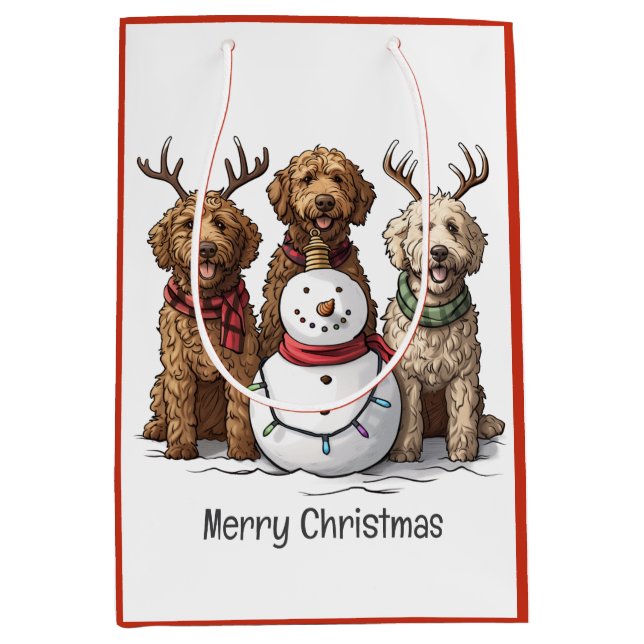 Merry Christmas Goldendoodle Dogs Medium Gift Bag (Front)