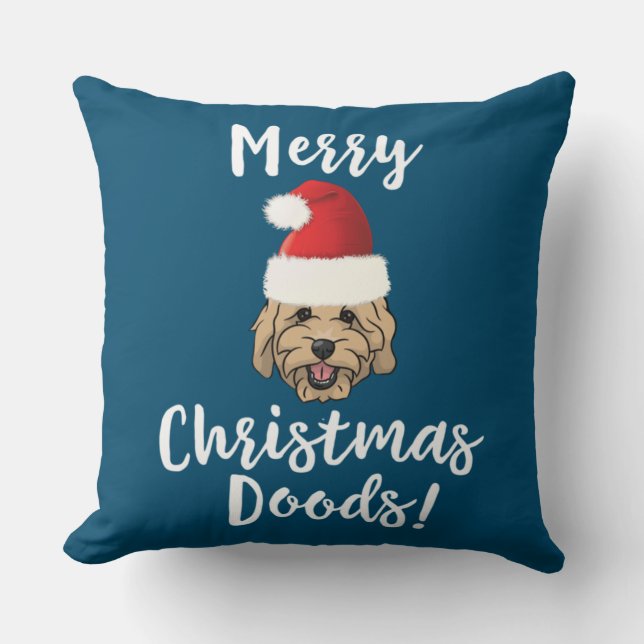 Merry Christmas Goldendoodle Funny Golden Doodle Throw Pillow (Front)