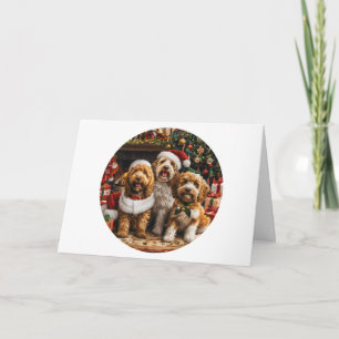 Merry Christmas Goldendoodle Puppy Dogs Holiday Card