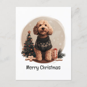 Merry Christmas Goldendoodle Puppy Dogs Holiday Postcard