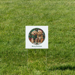 Merry Christmas Goldendoodle Puppy Dogs Sign