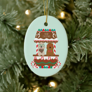 Merry Christmas Goldendoodles Holiday Stand Dogs Ceramic Ornament