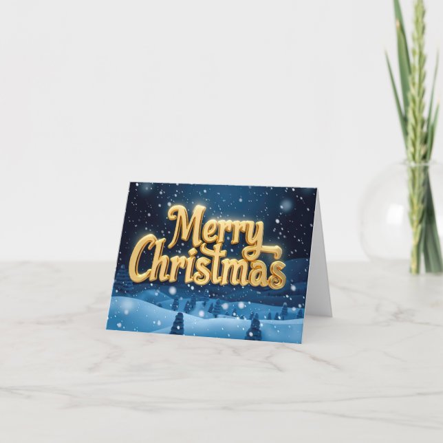 "Merry Christmas" goldene Schrift mit Schnee Holiday Card (Front)