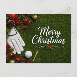 Merry Christmas Golf on Putting Green Holiday Postcard