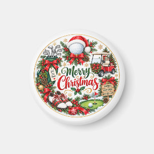 Merry Christmas Golf Watercolor Holiday Design Magnet