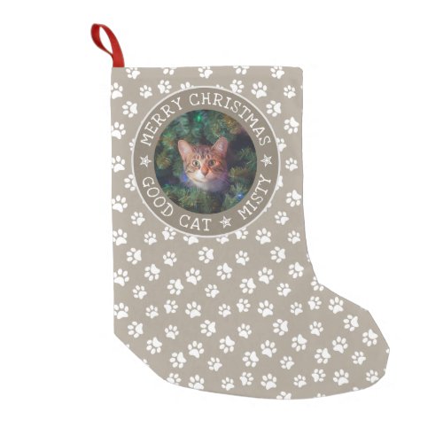  Merry Christmas Good Cat Cute Funny Add Pet Photo Small Christmas Stocking