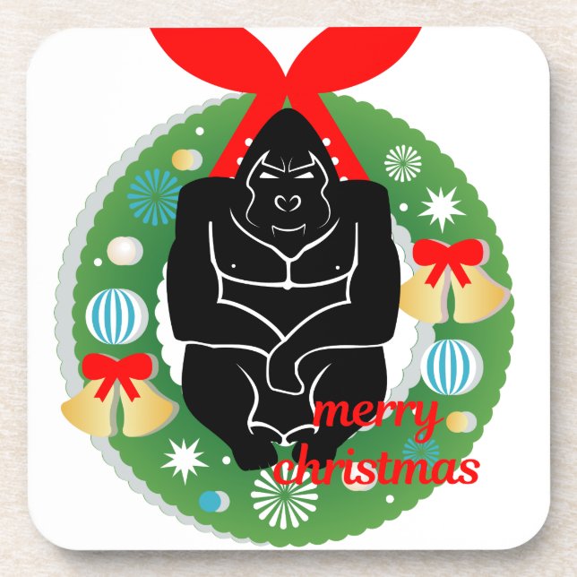 merry christmas gorilla beverage coaster (Front)
