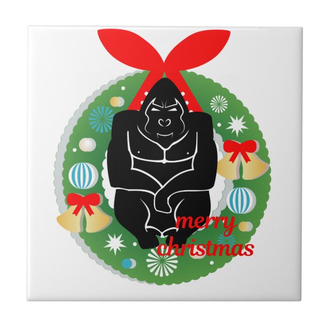 merry christmas gorilla ceramic tile (Front)