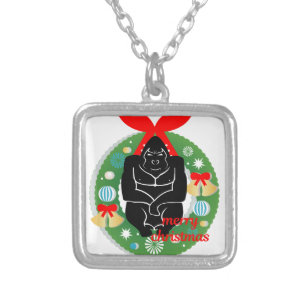 merry christmas gorilla silver plated necklace