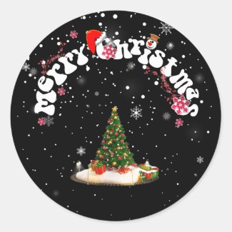 Merry Christmas Graffiti Classic Round Sticker