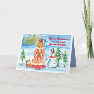 Merry Christmas Granddaughter Princess Castle Holiday Card