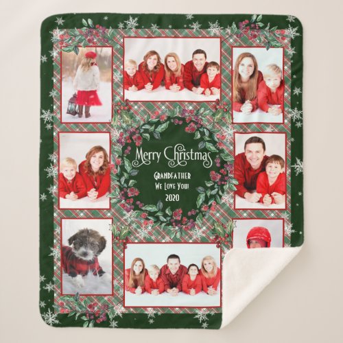 Merry Christmas Grandfather Family Photo Collage Sherpa Blanket