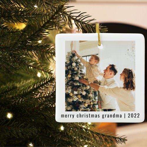 Merry Christmas Grandma 2022  Two Photos Ceramic Ornament