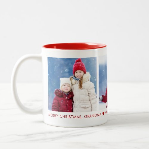 Merry Christmas Grandma 3 Photo Custom Coffee Mug