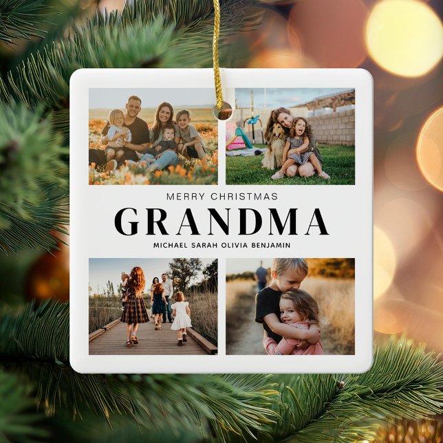 Merry Christmas Grandma 4 Photo Collage Ceramic Ornament (Creator Uploaded)