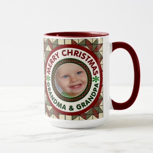 Merry Christmas Grandma and Grandpa Holiday Photo Mug