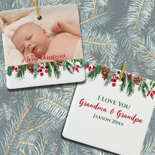 Merry Christmas Grandma and Grandpa Keepsake  Ceramic Ornament