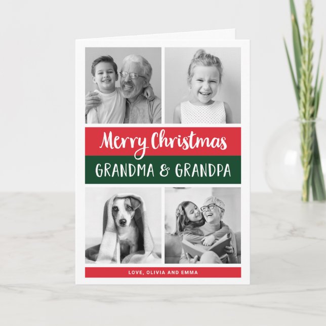 Merry Christmas Grandma and Grandpa |  Photo Grid Holiday Card (Front)