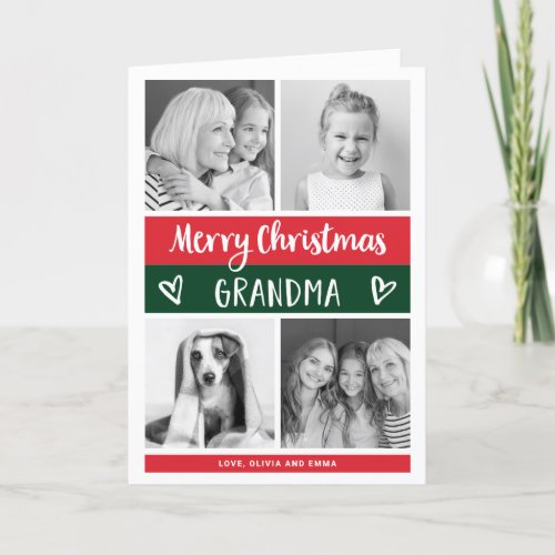 Merry Christmas Grandma  Color Block Photo Grid Holiday Card