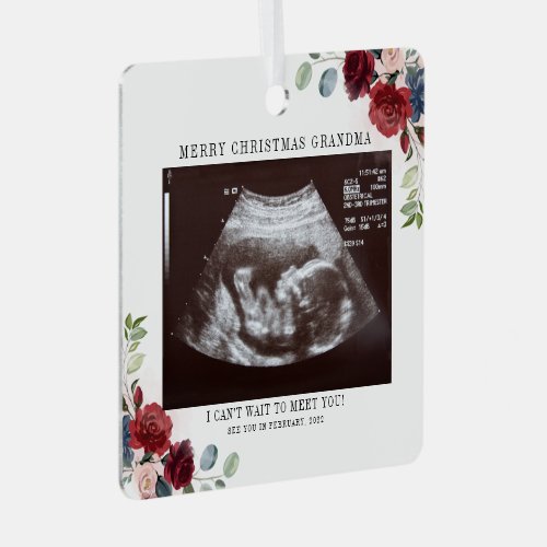 Merry Christmas  Grandma Floral Ultrasound Photo Metal Ornament