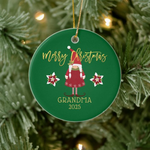 Merry Christmas Grandma Gnome Girl Holiday Photo Ceramic Ornament