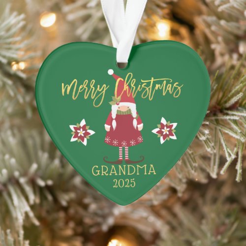 Merry Christmas Grandma Gnome Girl Holiday Photo Ornament