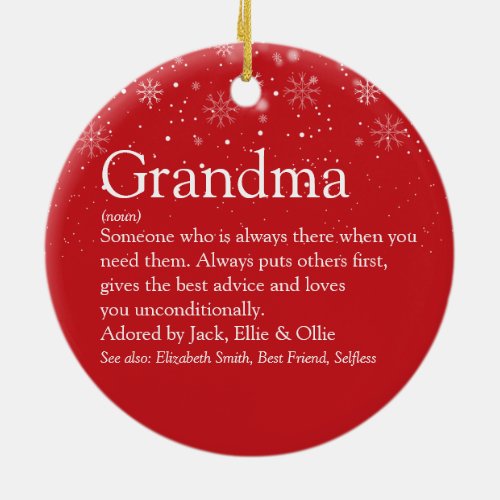 Merry Christmas Grandma Grandmother Definition Ceramic Ornament