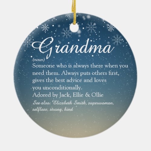 Merry Christmas Grandma Grandmother Definition Ceramic Ornament