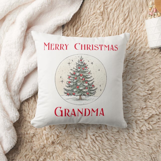 Merry Christmas Grandma, Granny Poem, Vintage    Throw Pillow (Blanket)