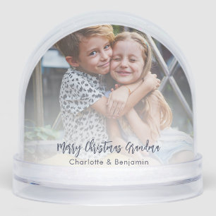 Merry Christmas Grandma Kids Photo Keepsake Custom Snow Globe