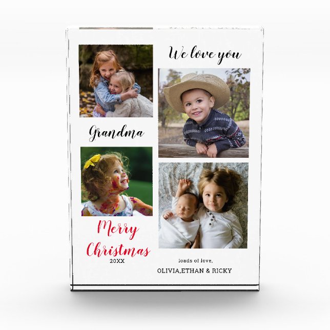 Merry Christmas Grandma Photo Collage Keepsake Block (Front)