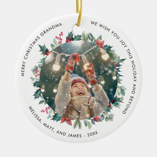 Merry Christmas Grandma Photo Holiday Ceramic Ornament