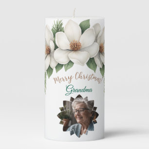 Merry Christmas Grandma Photo Holiday Gift Pillar Candle