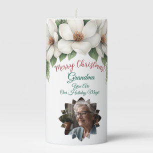 Merry Christmas Grandma Photo Holiday Gift Pillar Candle