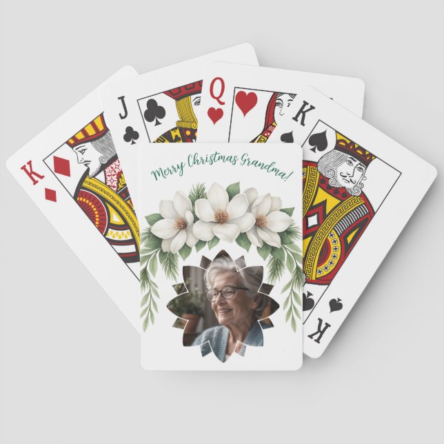 Merry Christmas Grandma Photo Holiday Gift Poker Cards (Back)