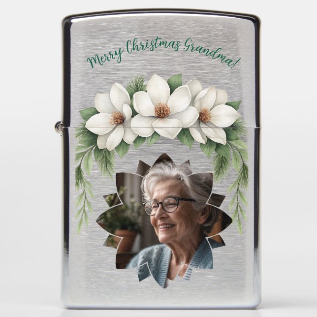 Merry Christmas Grandma Photo Holiday Gift Zippo Lighter (Front)