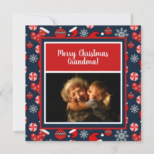 Merry Christmas Grandma Photo Holiday Pattern