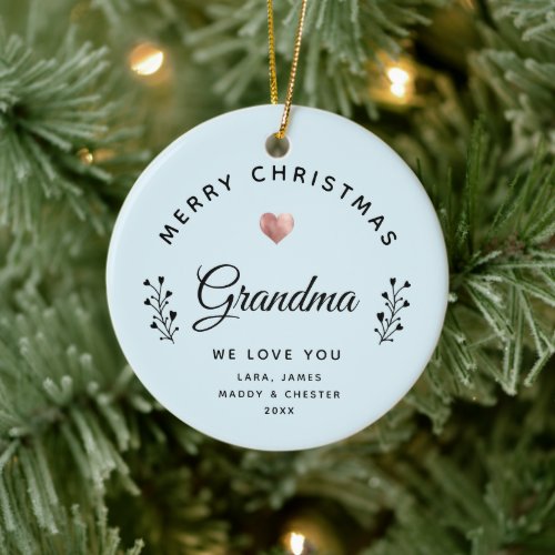 Merry Christmas Grandma Photo Rose Gold Script Ceramic Ornament