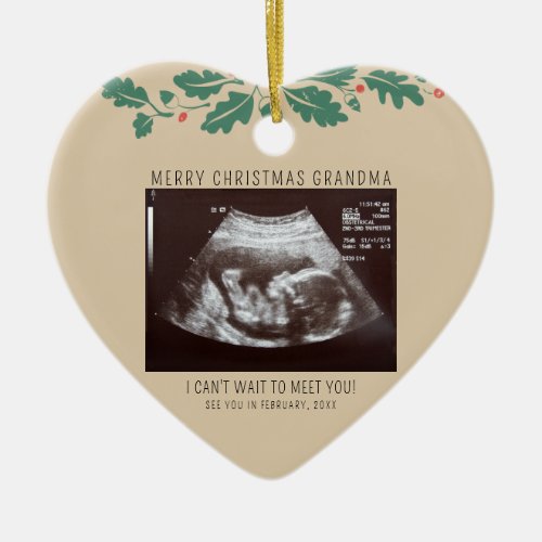 Merry Christmas Grandma Pregnancy Announcement Ceramic Ornament