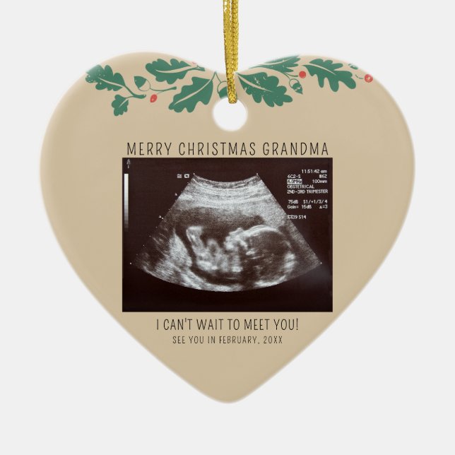 Merry Christmas Grandma Pregnancy Announcement Ceramic Ornament (Front)