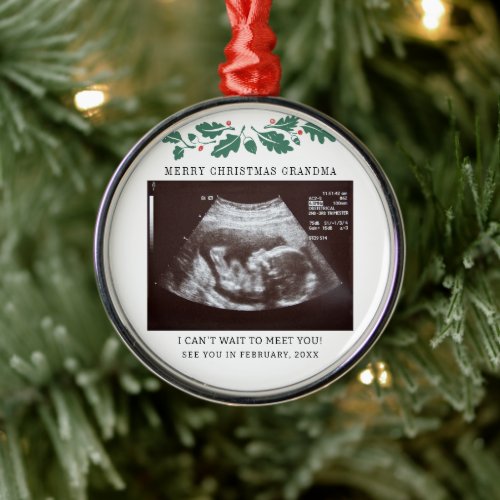 Merry Christmas Grandma Pregnancy Announcement Metal Ornament