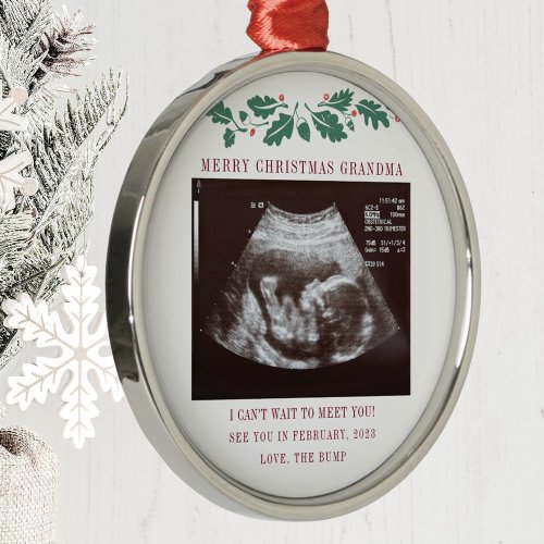 Merry Christmas Grandma Pregnancy Announcement Metal Ornament